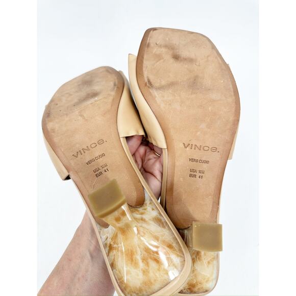 Vince Ceil Mafalda Blonde Nude Leather Marbled Heel Mules Size 10 - Picture 4 of 5